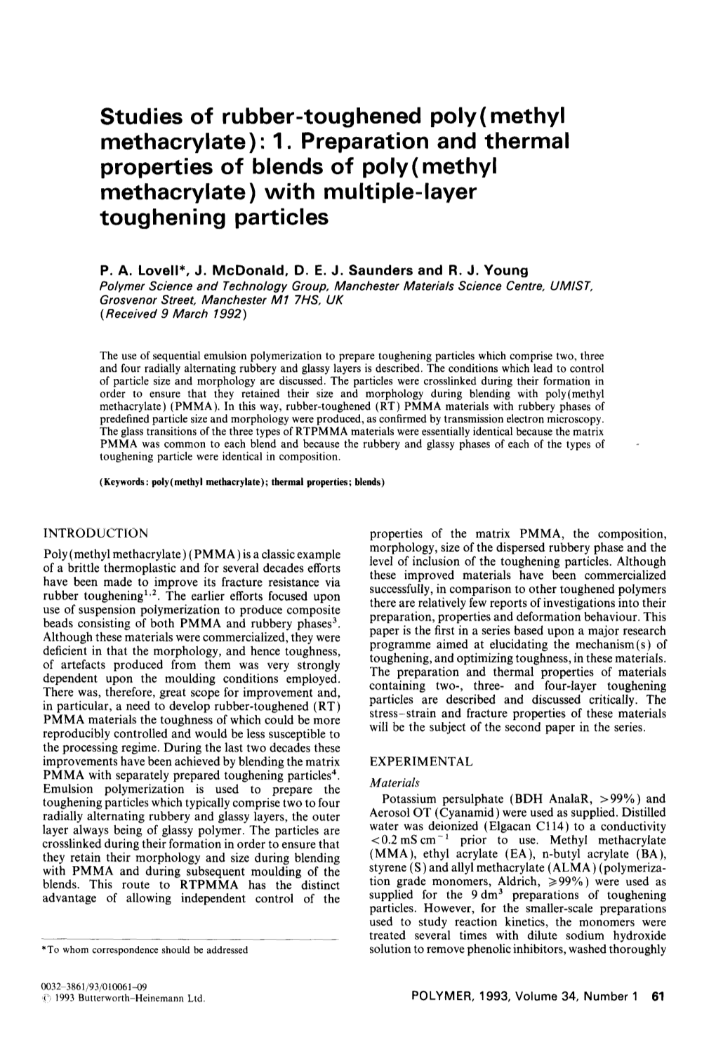 Studies of Rubber-Toughened Poly(Methyl Methacrylate) : 1