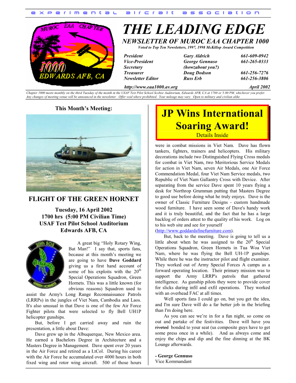 April 2002 Newsletter