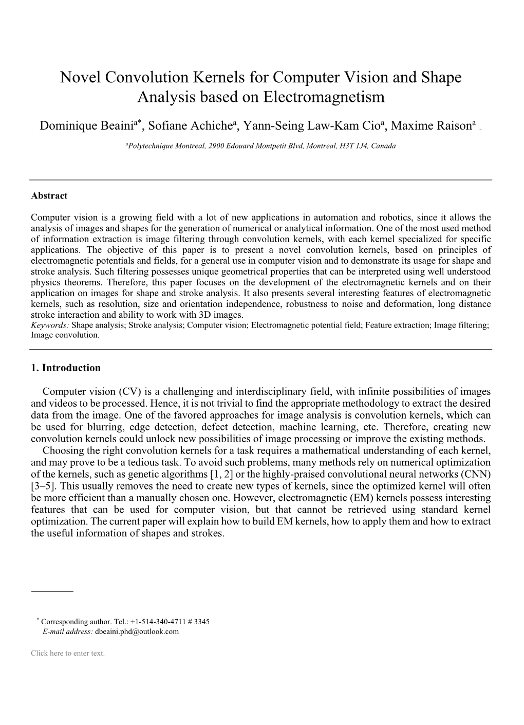 Novel Convolution Kernels for Computer Vision and Shape Analysis Based on Electromagnetism