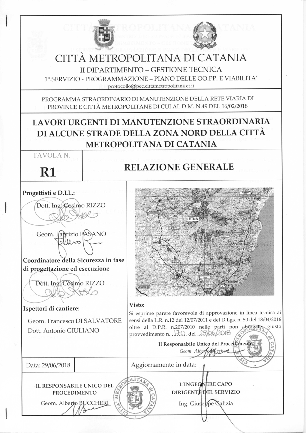 Città Metropolitana Di Catania Centro Direzionale Nuovaluce Ii Dipartimento – Gestione Tecnica 1° Servizio - Programmazione E Piano Delle Oo.Pp