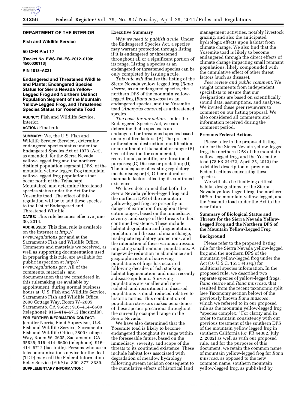 Federal Register/Vol. 79, No. 82/Tuesday, April 29, 2014/Rules