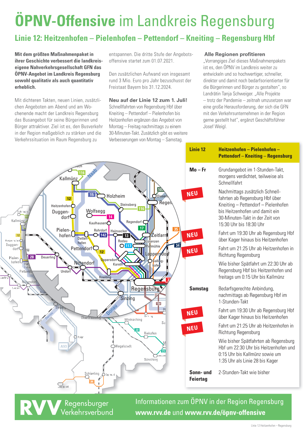 ÖPNV-Offensive Im Landkreis Regensburg Linie 12: Heitzenhofen – Pielenhofen – Pettendorf – Kneiting – Regensburg Hbf