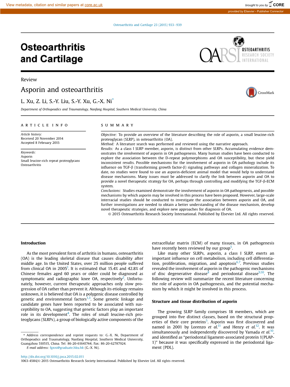 Asporin and Osteoarthritis