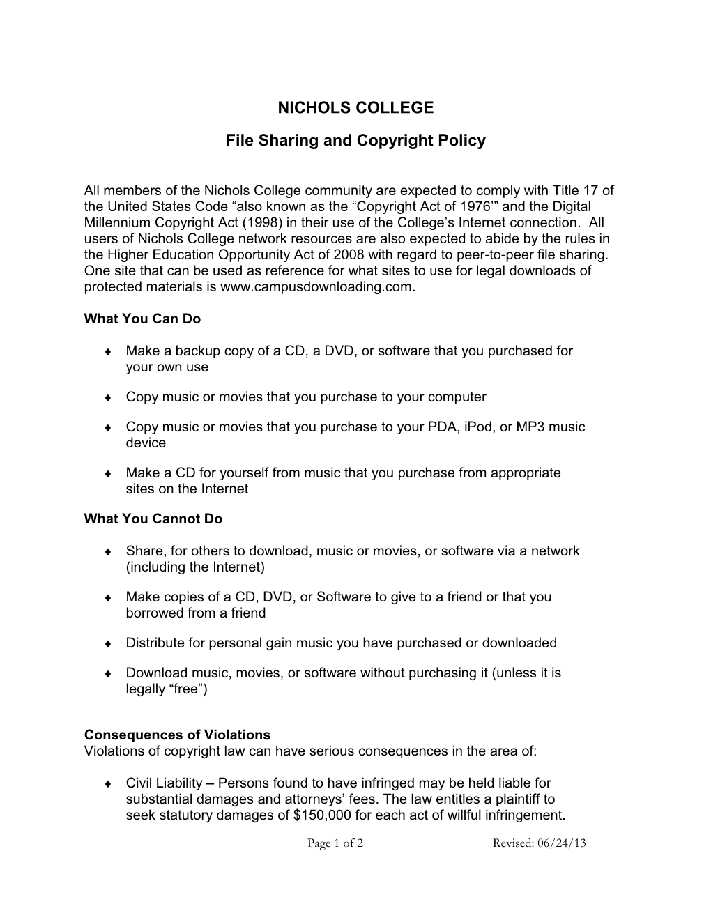 File Sharing and Copyright Policy