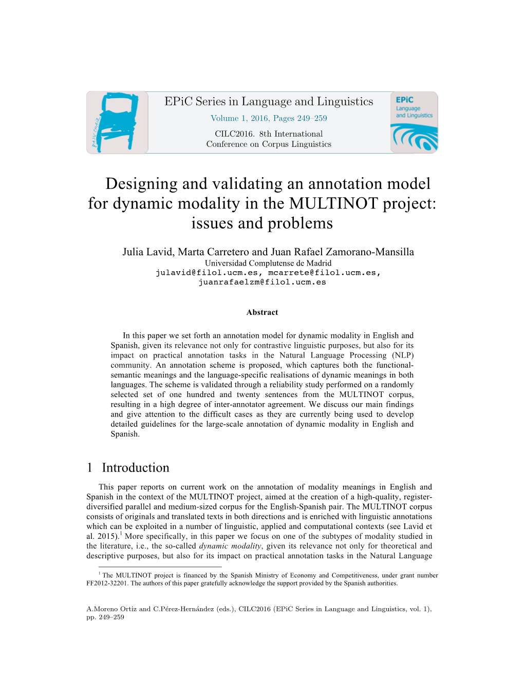 Designing and Validating an Annotation Model for Dynamic Modality in the MULTINOT Project: Issues and Problems