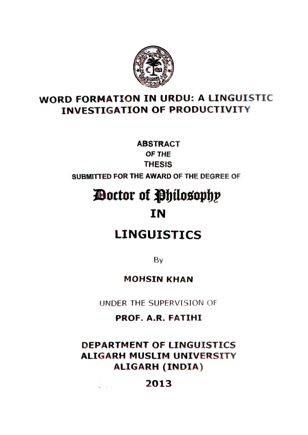 Word Formation in Urdu: a Linguistic Investigation of Productivity