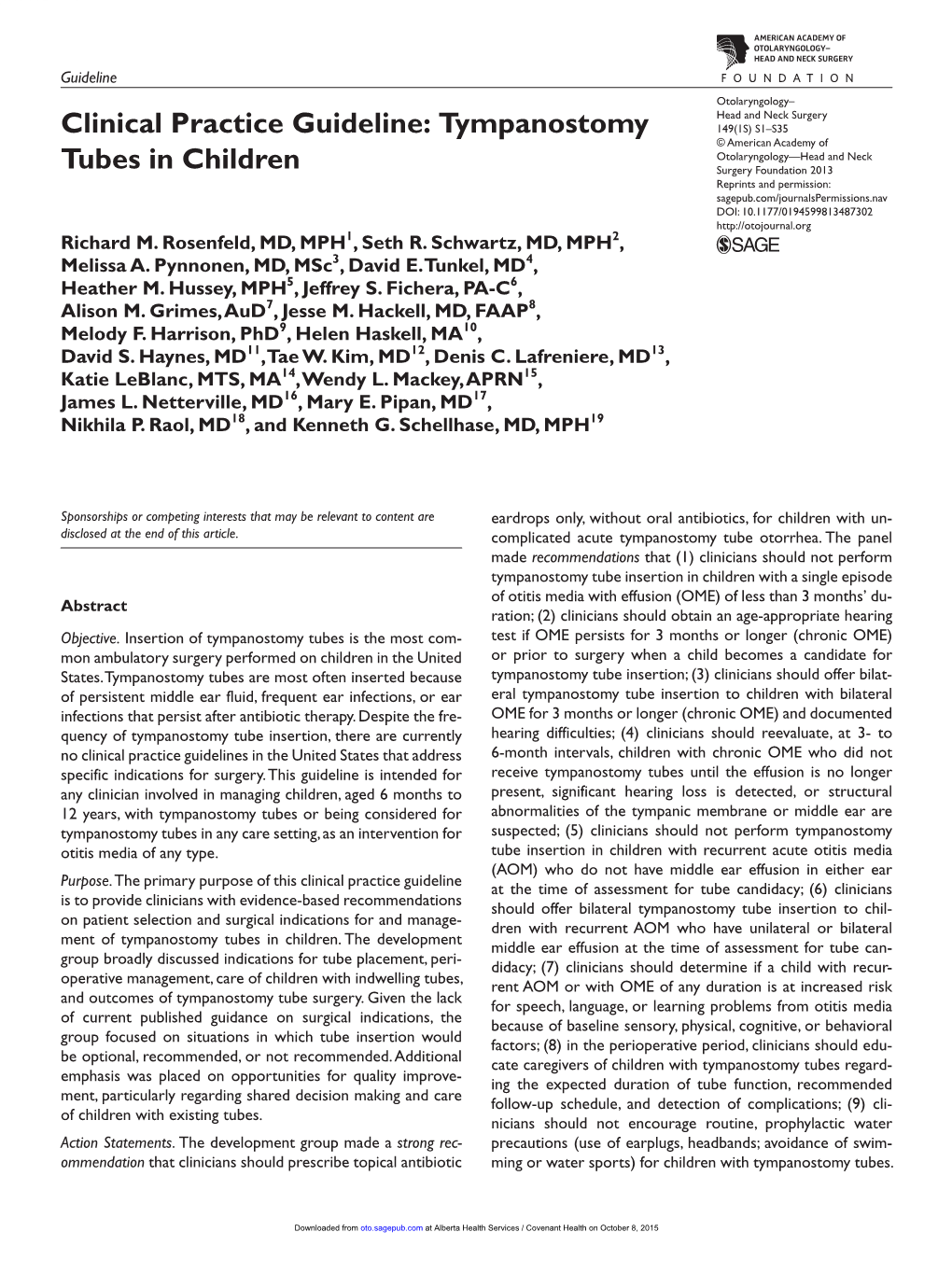 Fmchild ENT Tympanostomy Tubes Guideline