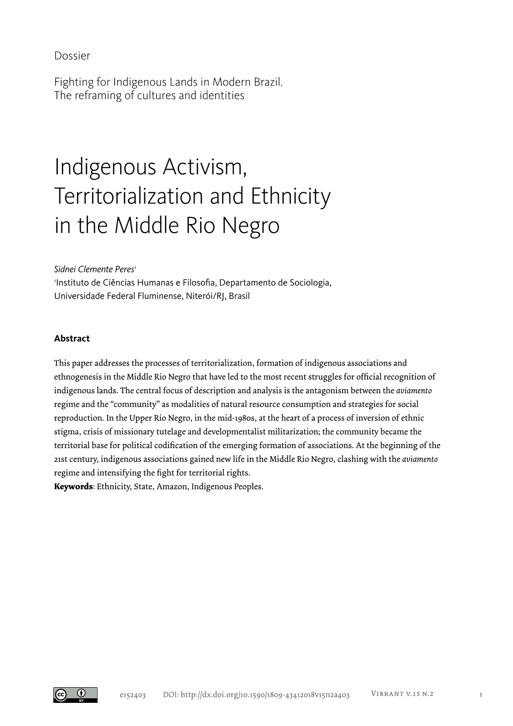 Indigenous Activism, Territorialization and Ethnicity in the Middle Rio Negro