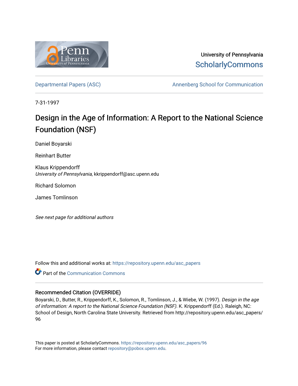 Design in the Age of Information: a Report to the National Science Foundation (NSF)