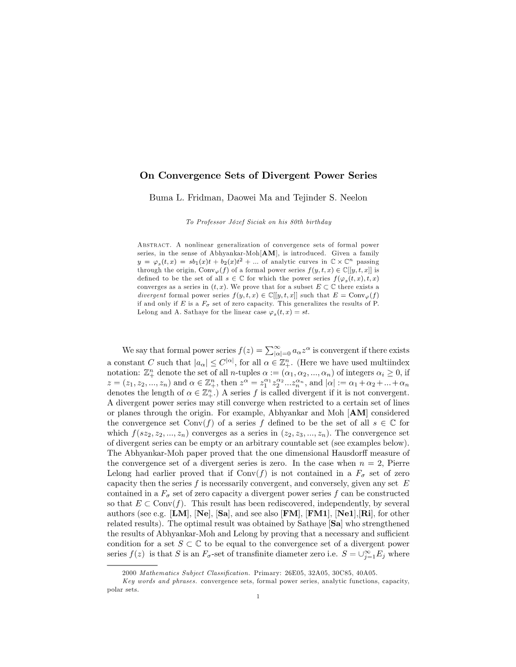 On Convergence Sets of Divergent Power Series