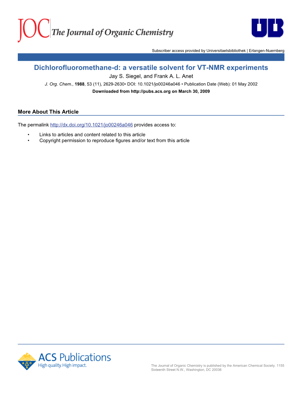 Dichlorofluoromethane-D: a Versatile Solvent for VT-NMR Experiments Jay S