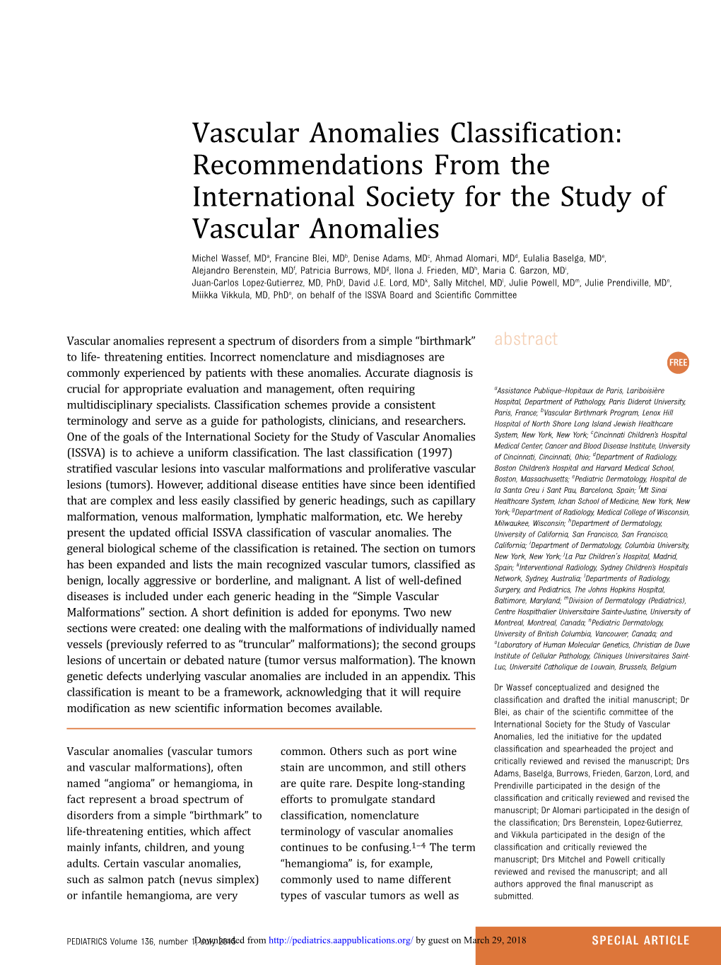 Vascular Anomalies Classification: Recommendations from The