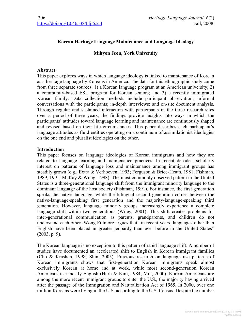 Korean Heritage Language Maintenance and Language Ideology