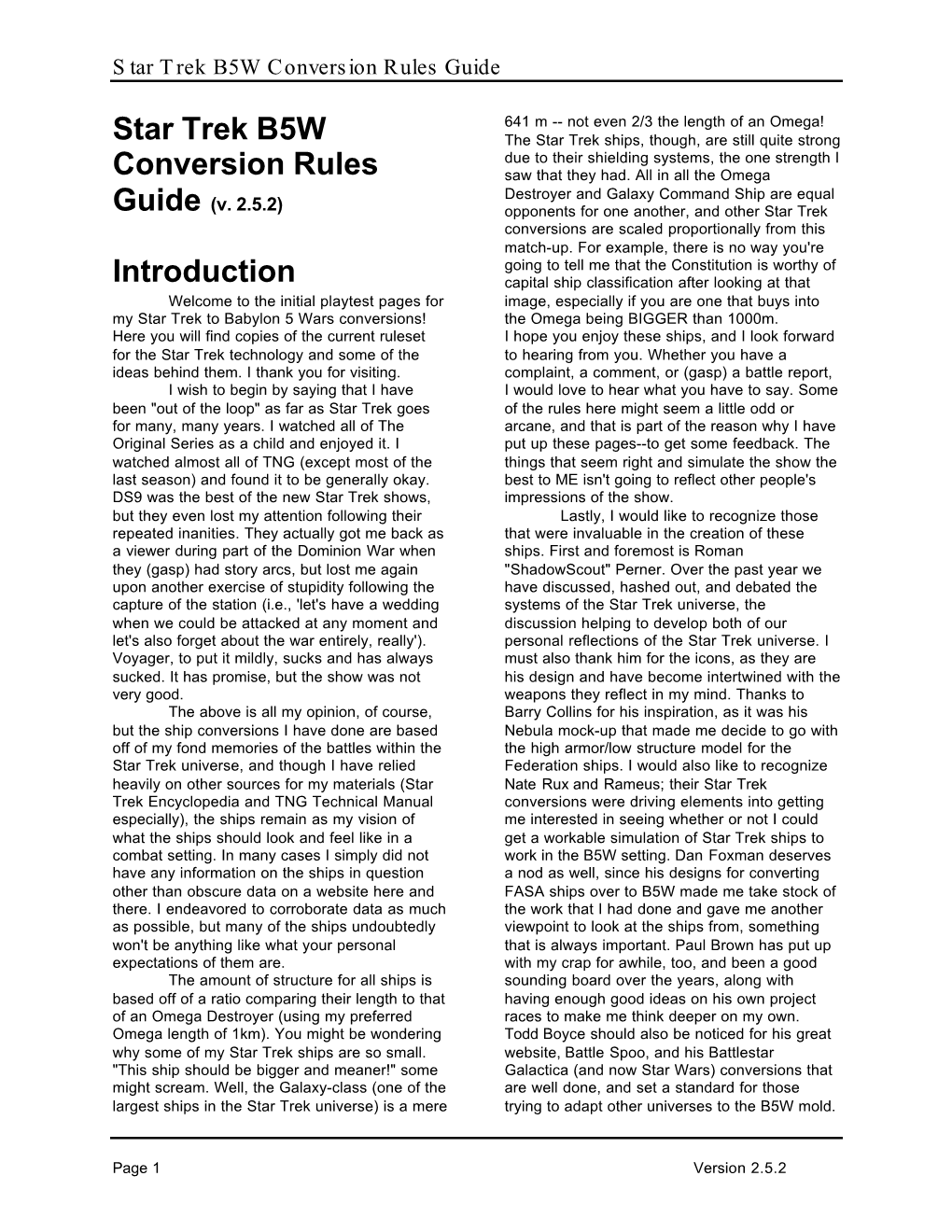 Star Trek B5W Conversion Rules Introduction