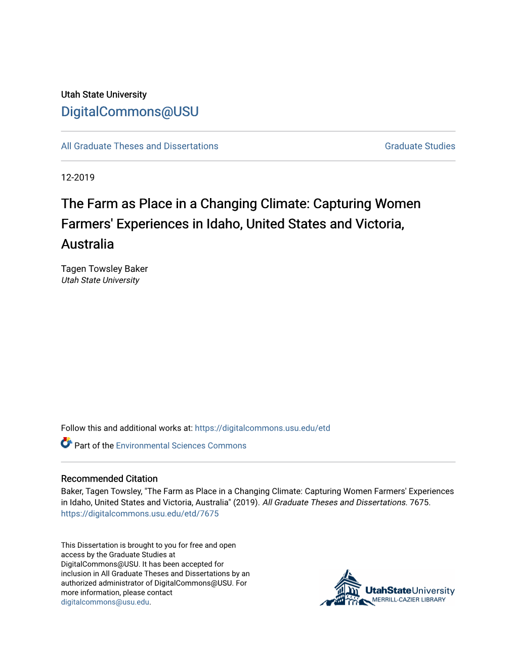 Capturing Women Farmers' Experiences in Idaho, United States and Victoria, Australia