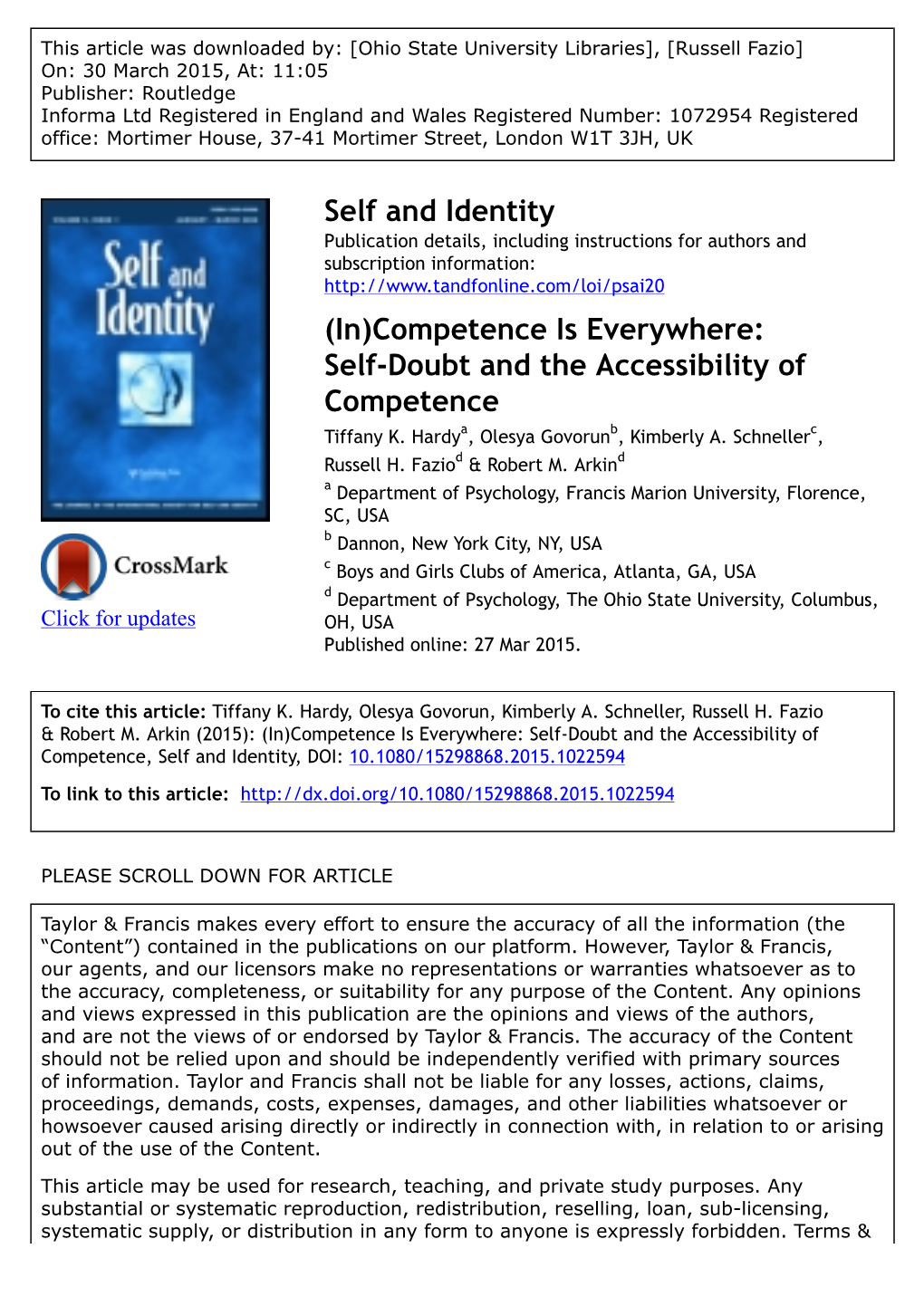 Self-Doubt and the Accessibility of Competence Tiffany K