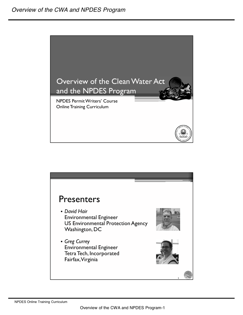 Overview of the CWA and the NPDES Program