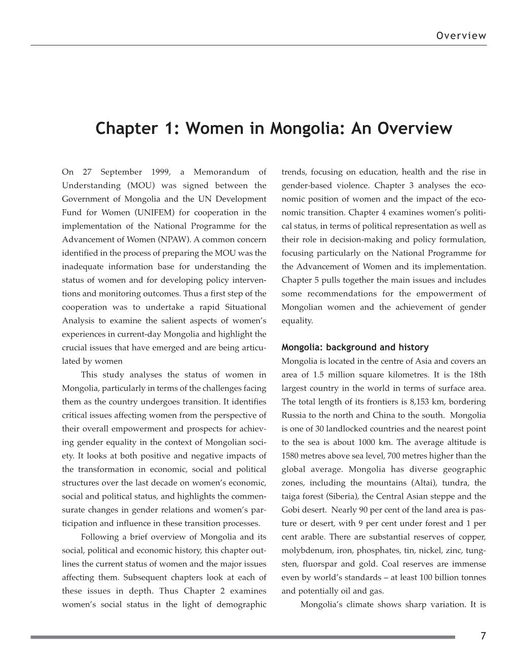 Women in Mongolia: an Overview