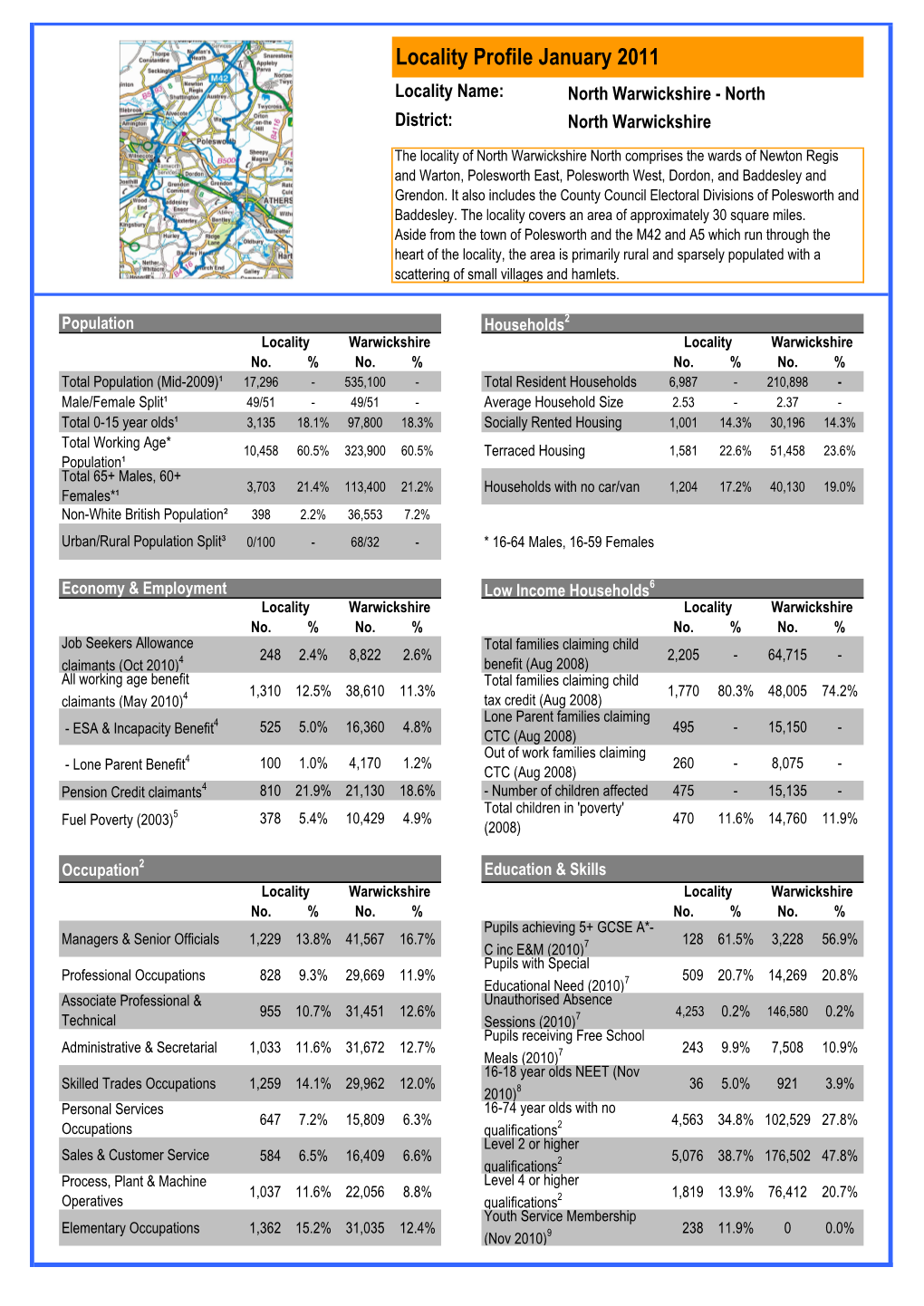 Locality Profile January 2011 Locality Name: North Warwickshire - North District: North Warwickshire