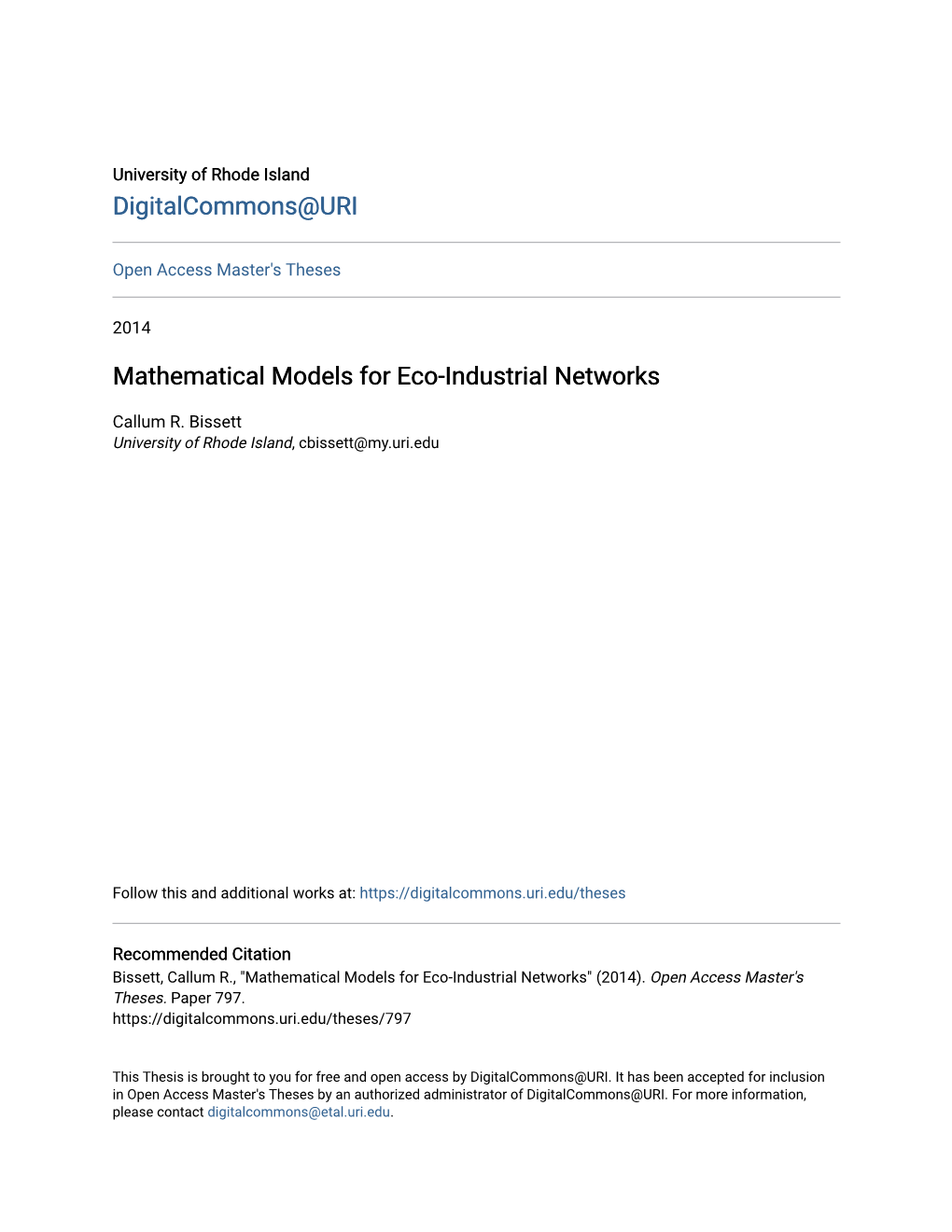 Mathematical Models for Eco-Industrial Networks