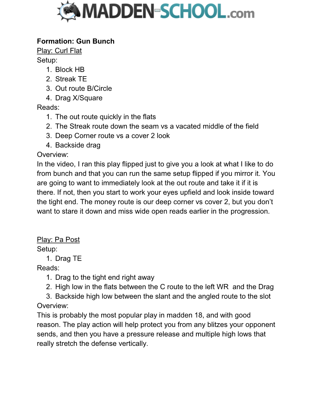 Formation: Gun Bunch Play: Curl Flat Setup: 1