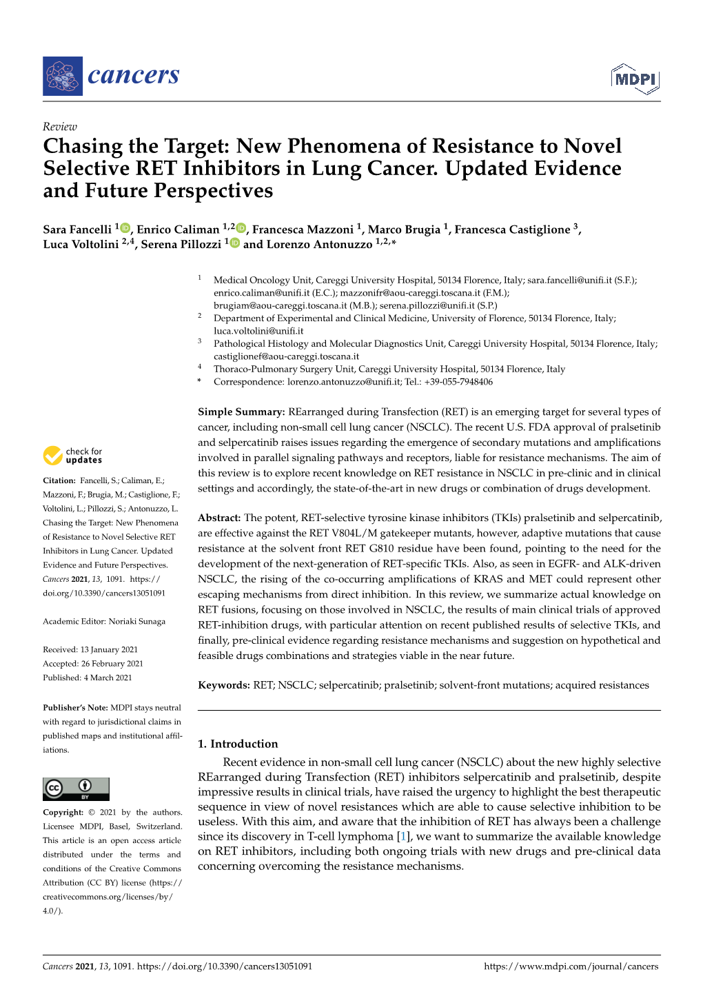 New Phenomena of Resistance to Novel Selective RET Inhibitors in Lung Cancer