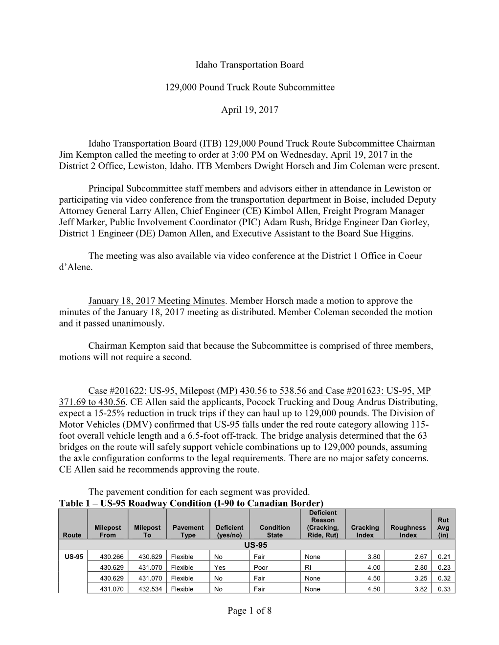 Page 1 of 8 Idaho Transportation Board 129,000 Pound Truck Route
