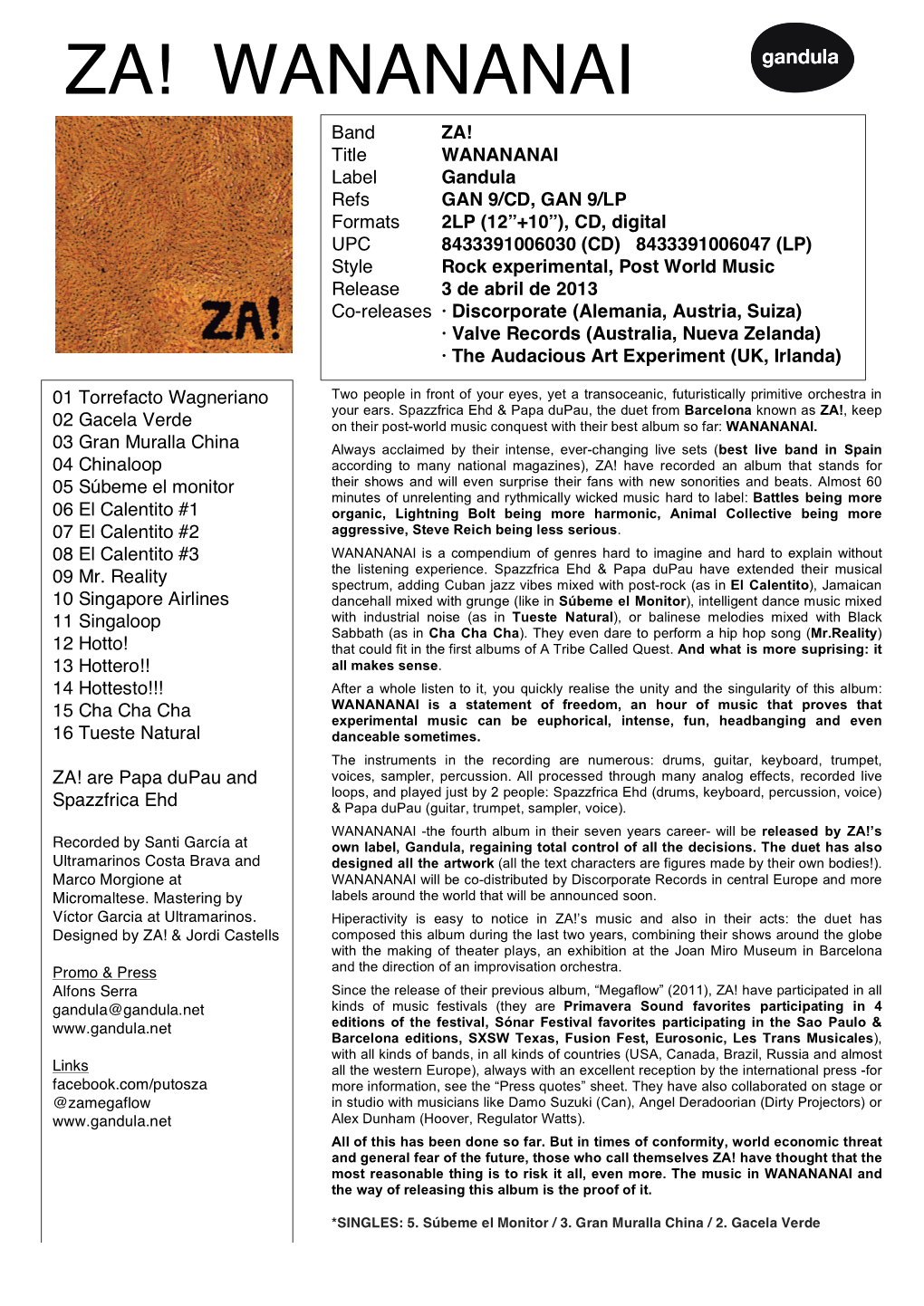 Za-WANANANAI Press Sheet