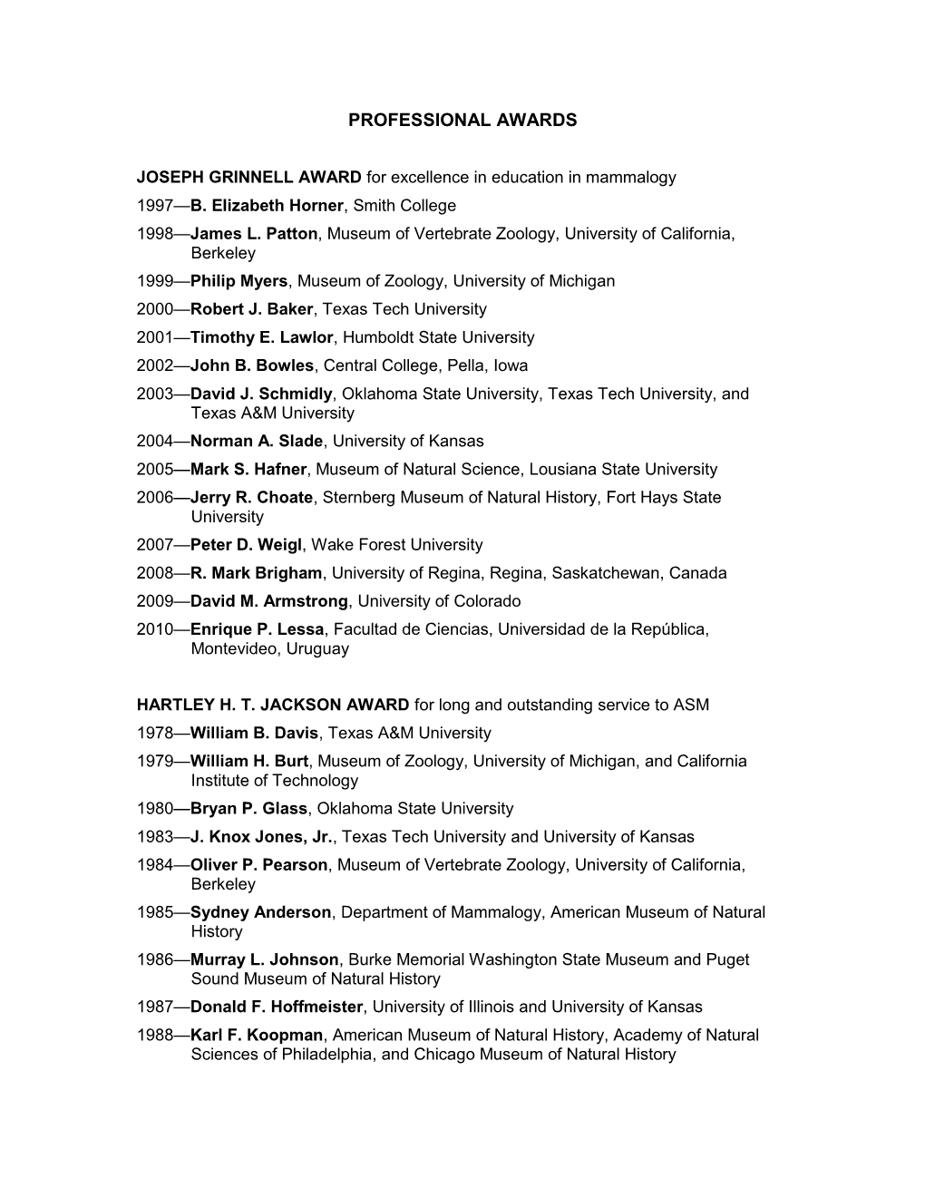 List of ASM Award Recipients