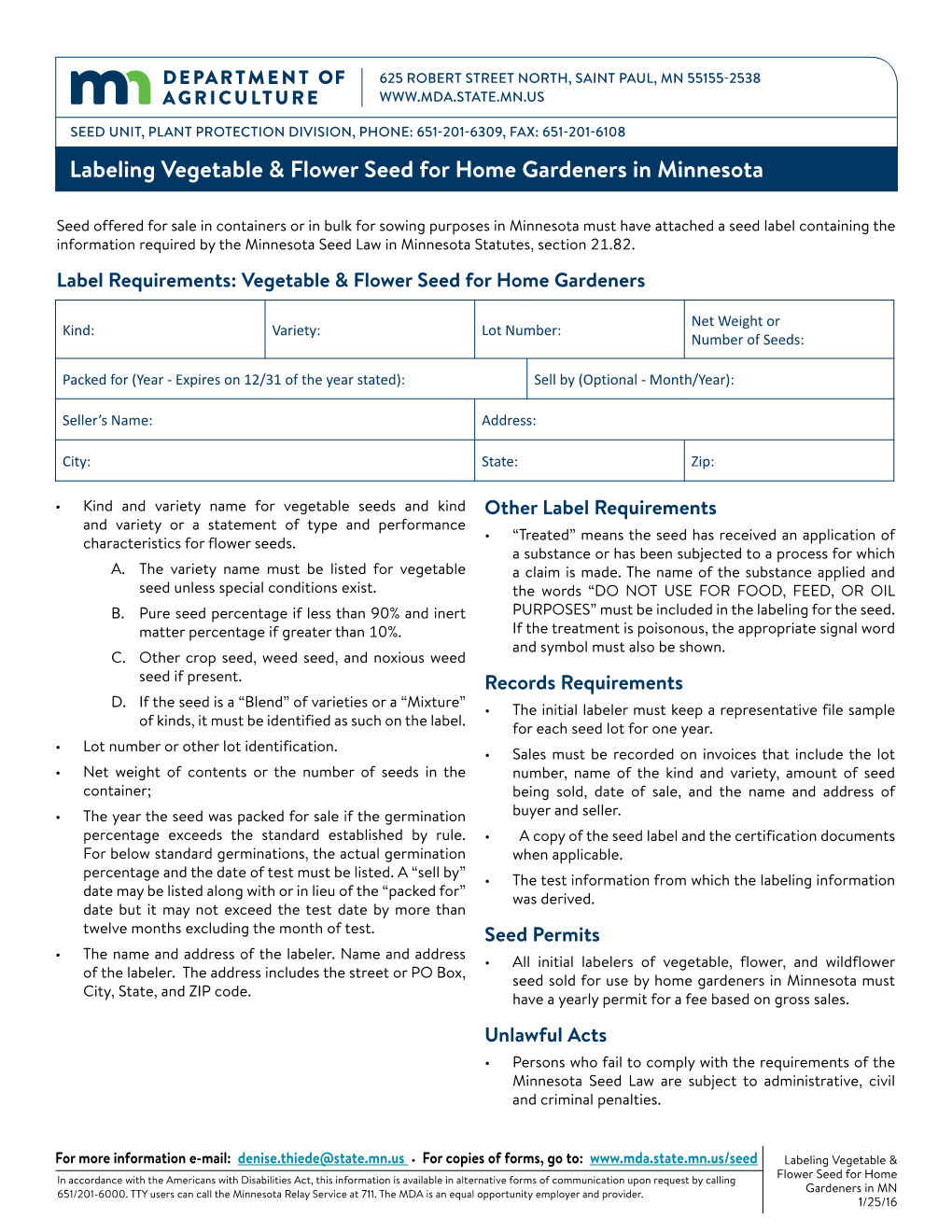 Labeling Vegetable & Flower Seed for Home Gardeners in Minnesota