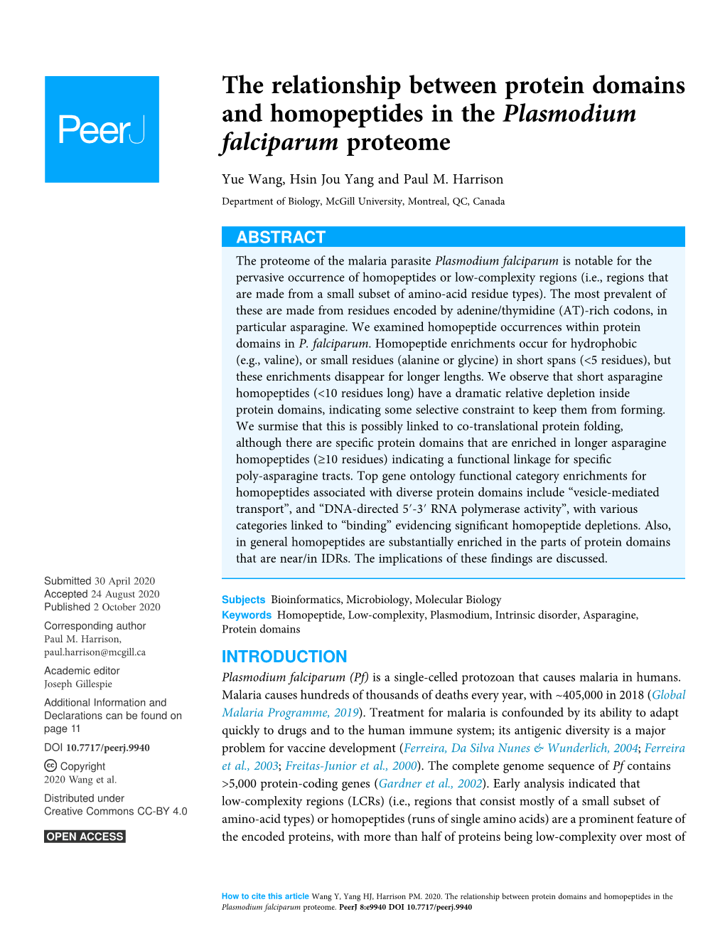 The Relationship Between Protein Domains and Homopeptides in the Plasmodium Falciparum Proteome