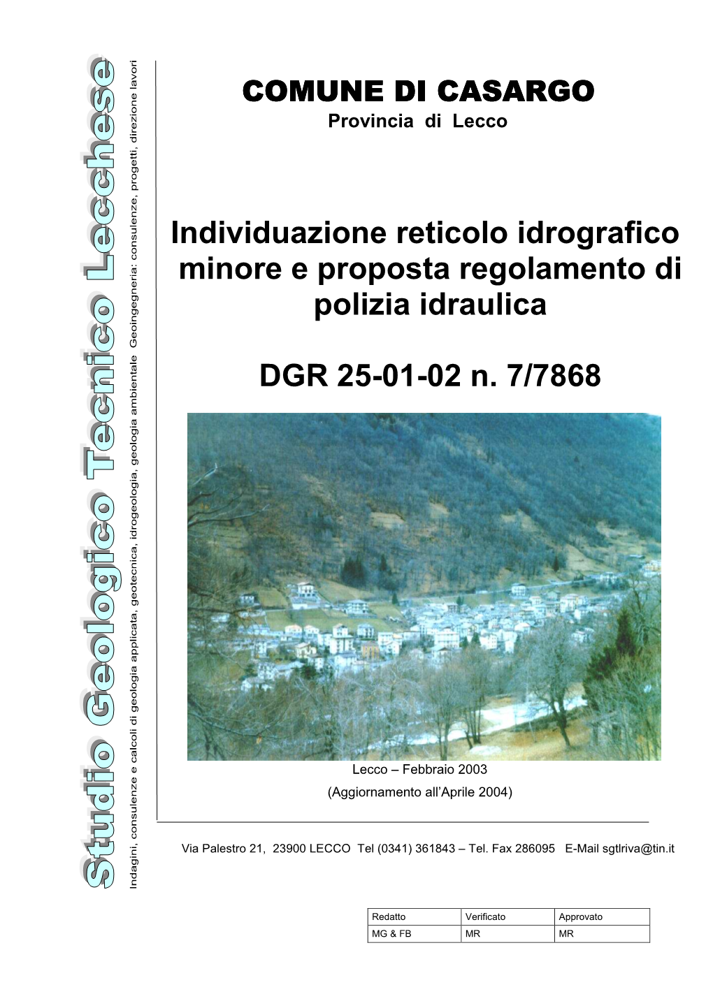 Individuazione Reticolo Idrografico Minore E Proposta Regolamento Di