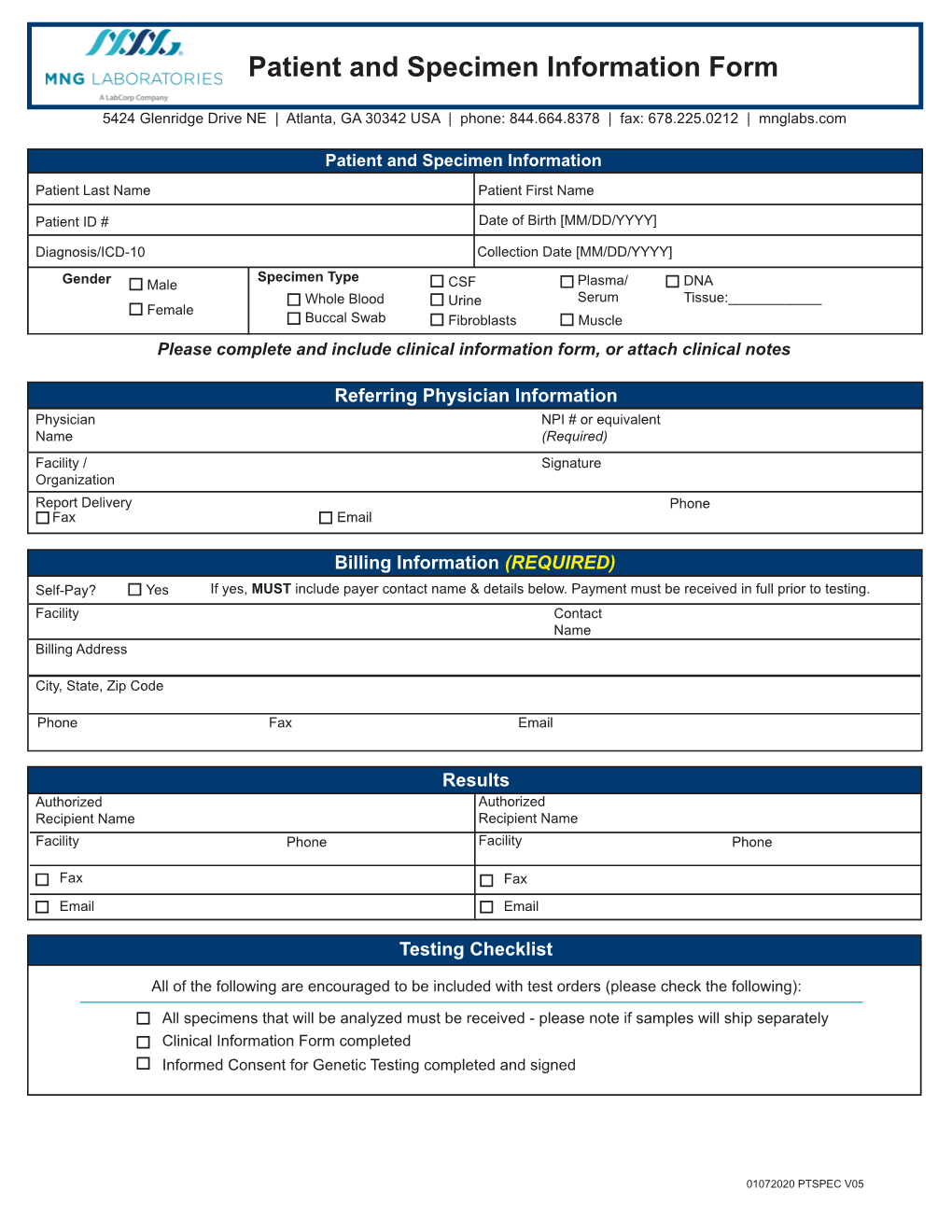 Patient and Specimen Information Form