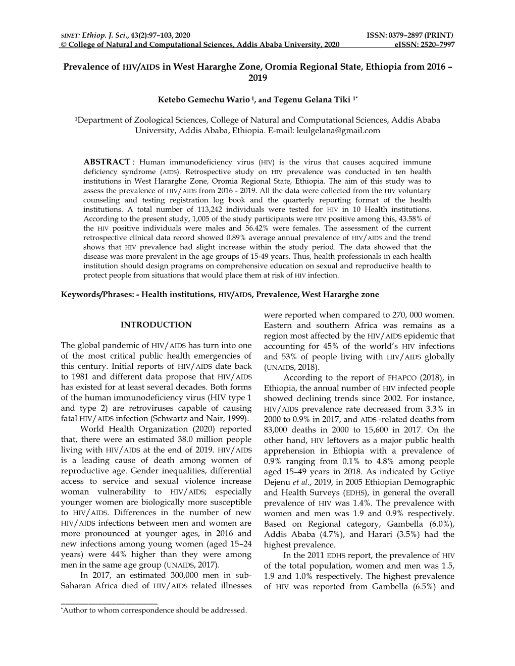 Prevalence of HIV/AIDS in West Hararghe Zone, Oromia Regional State, Ethiopia from 2016 – 2019