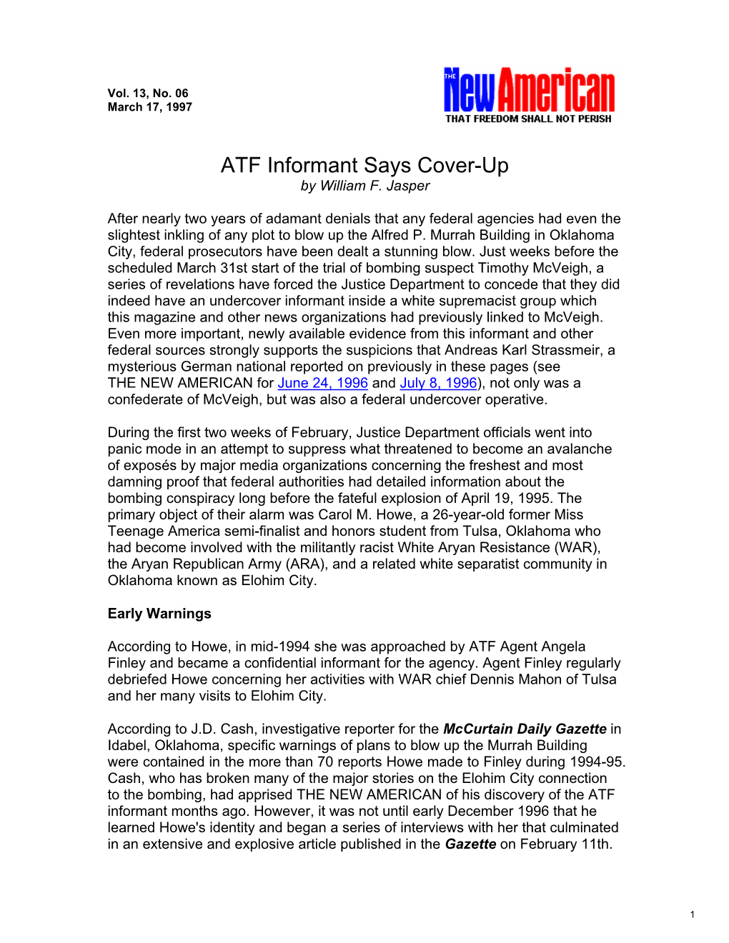 ATF Informant Says Cover-Up by William F