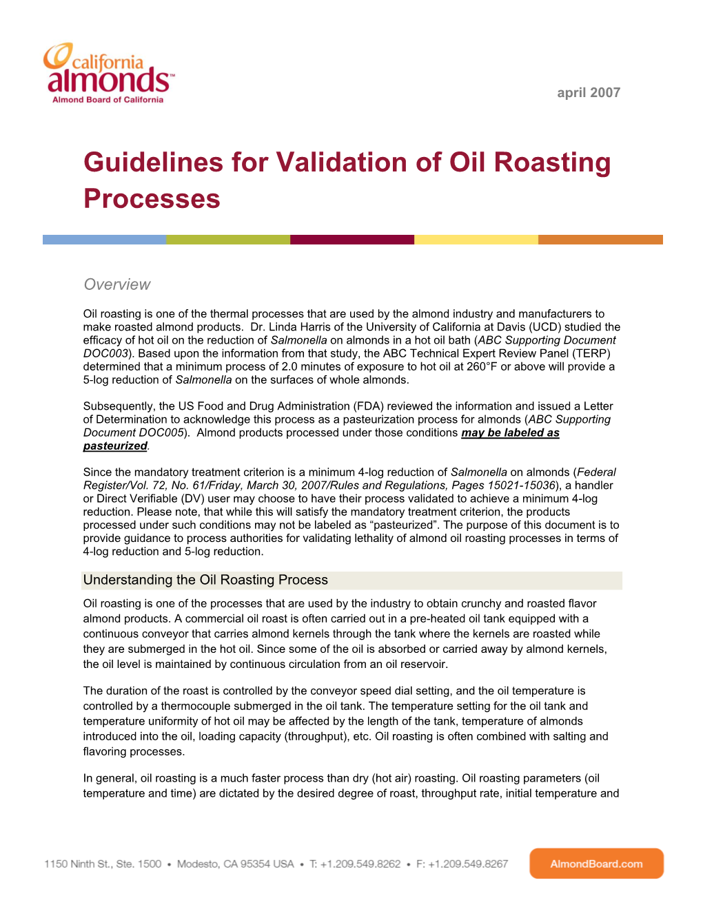 Guidelines for Validation of Oil Roasting Processes