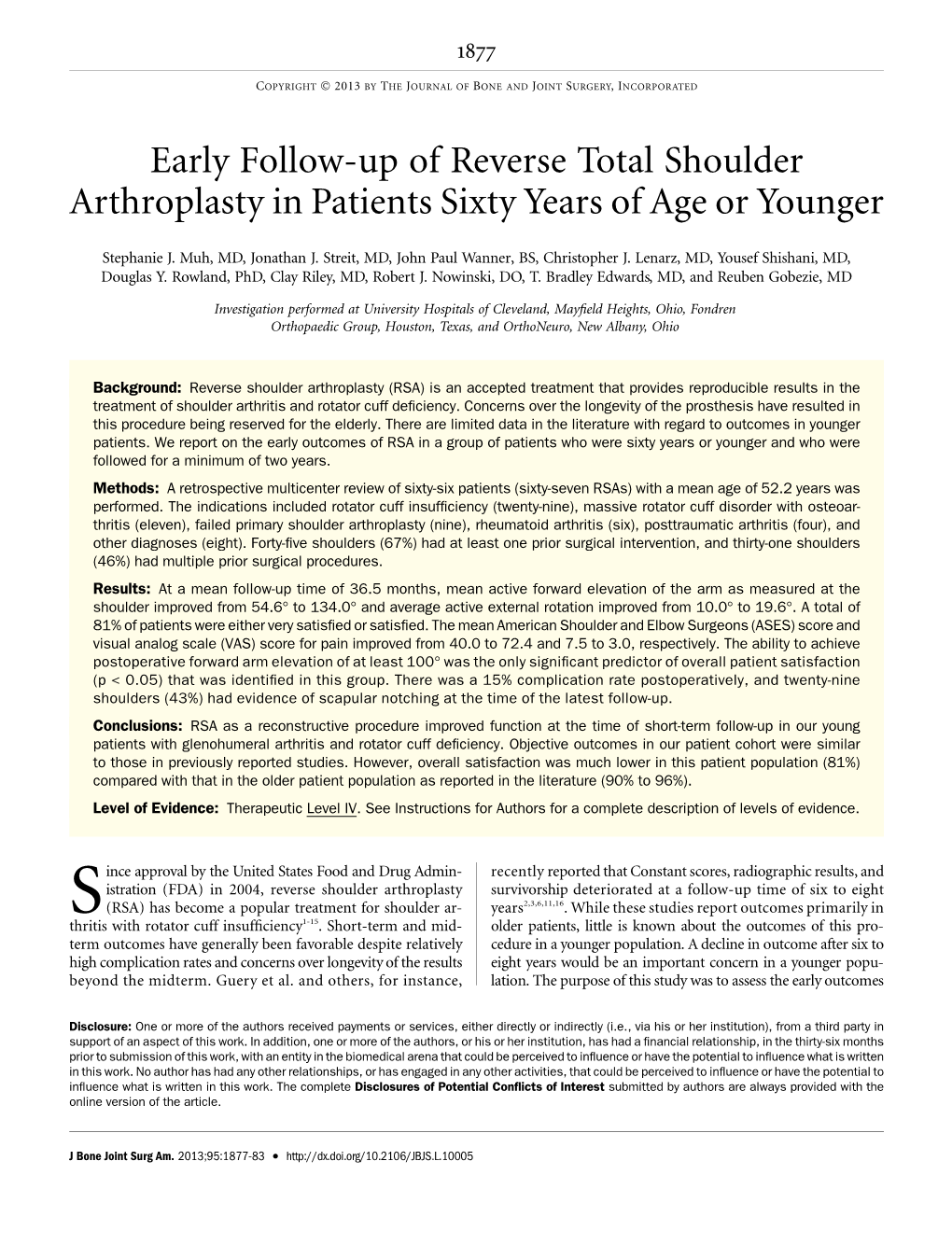 Early Follow-Up of Reverse Total Shoulder Arthroplasty in Patients Sixty Years of Age Or Younger
