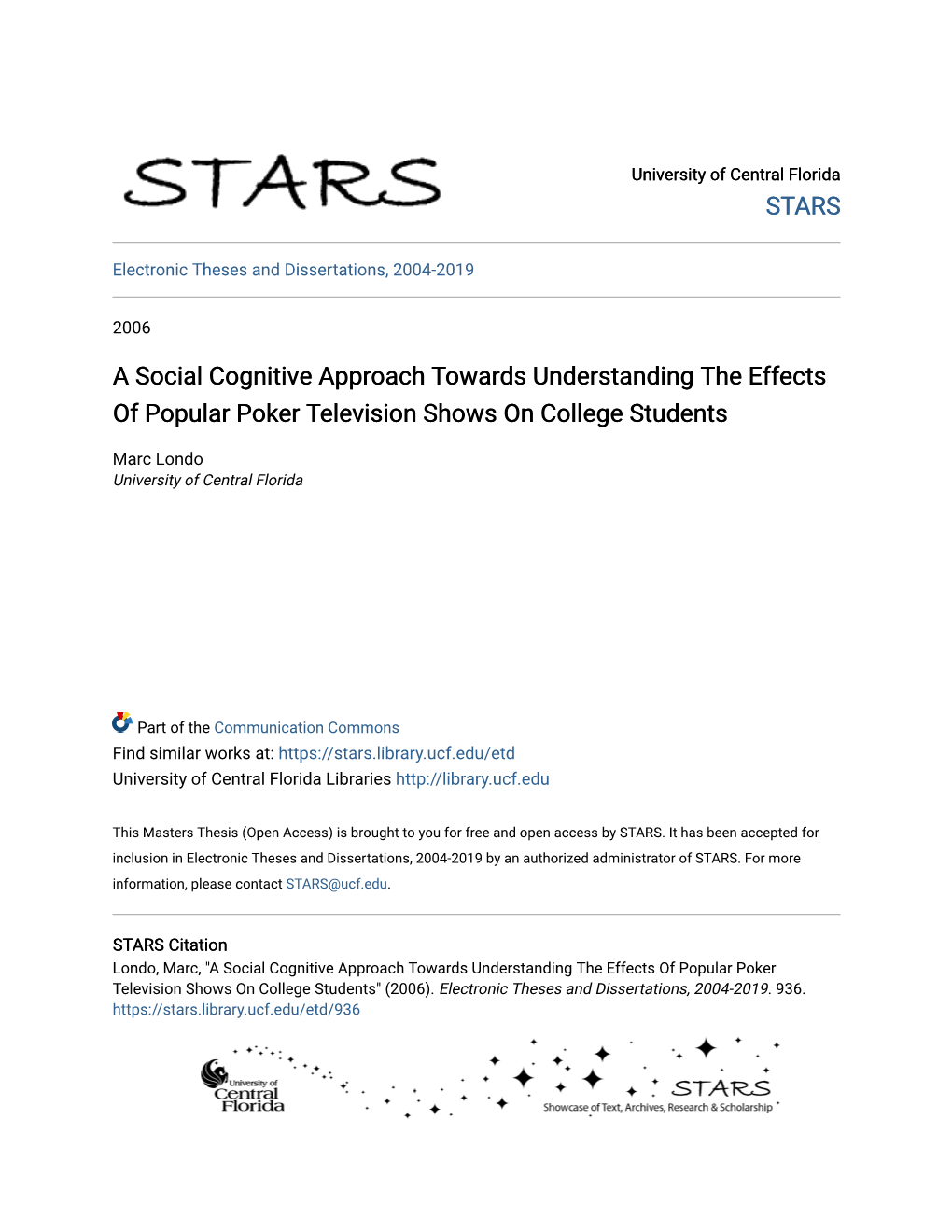 A Social Cognitive Approach Towards Understanding the Effects of Popular Poker Television Shows on College Students