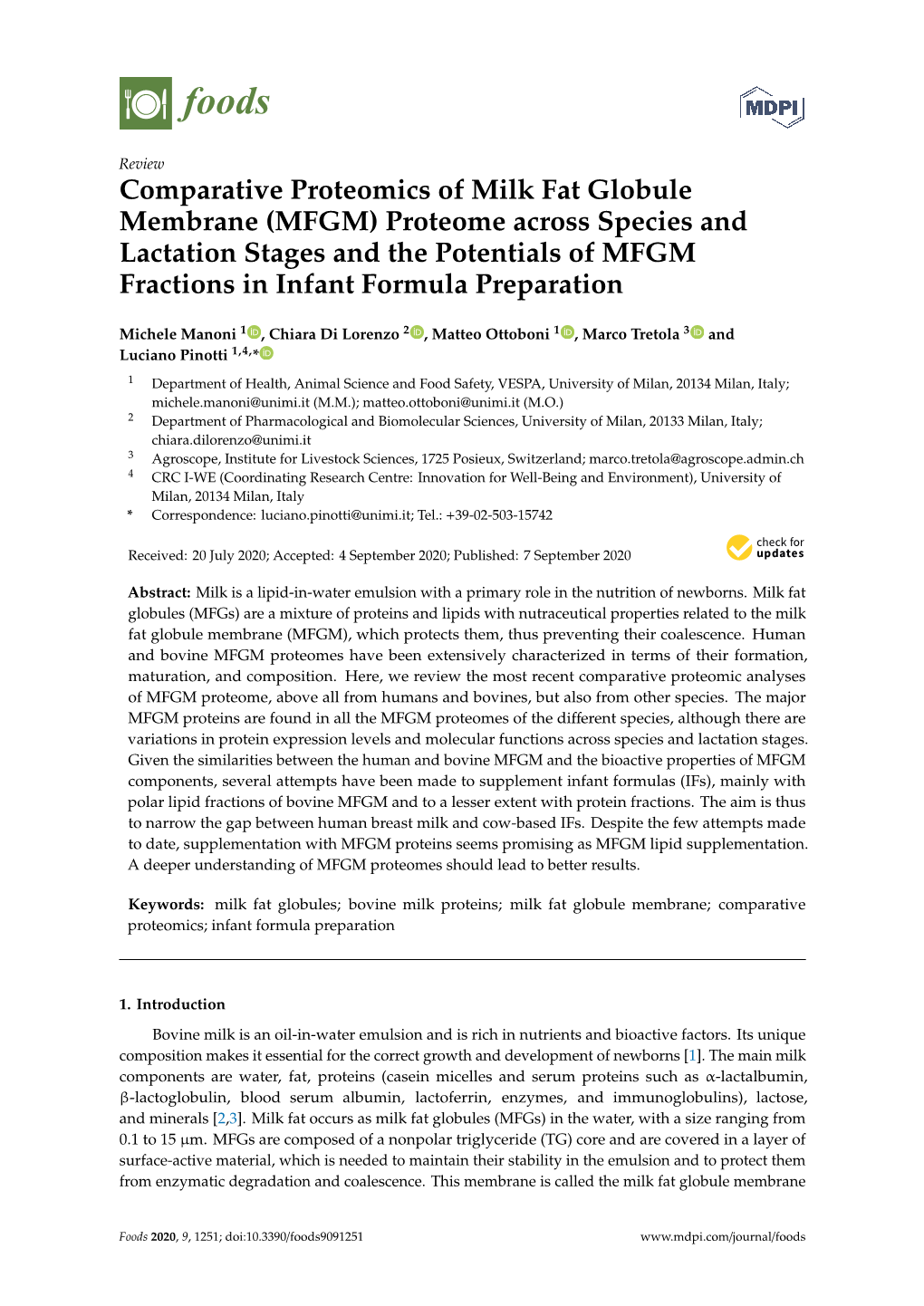 Comparative Proteomics of Milk Fat Globule Membrane (MFGM)