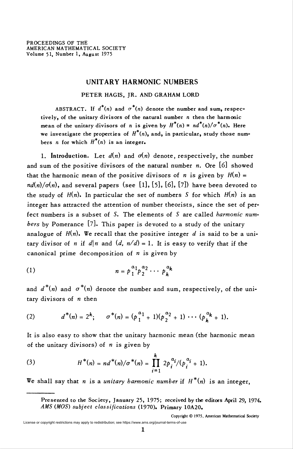 UNITARY HARMONIC NUMBERS (3) //*(«) = Nd*(N)/A*(N) = U 2P?Ap? +