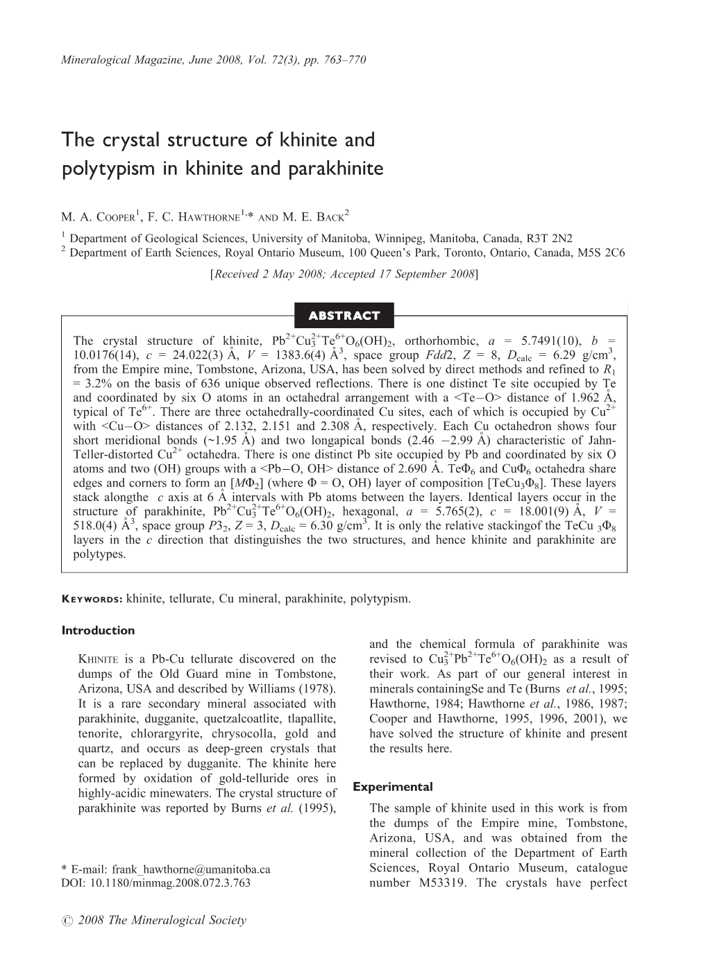 The Crystal Structure of Khinite and Polytypism in Khinite and Parakhinite