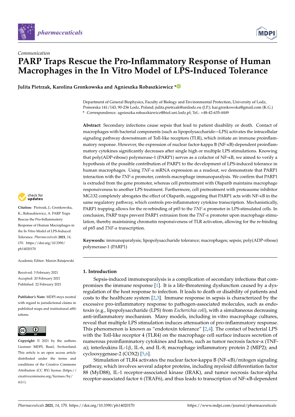 PARP Traps Rescue the Pro-Inflammatory Response Of