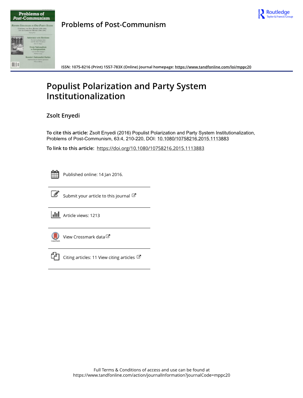 Populist Polarization and Party System Institutionalization