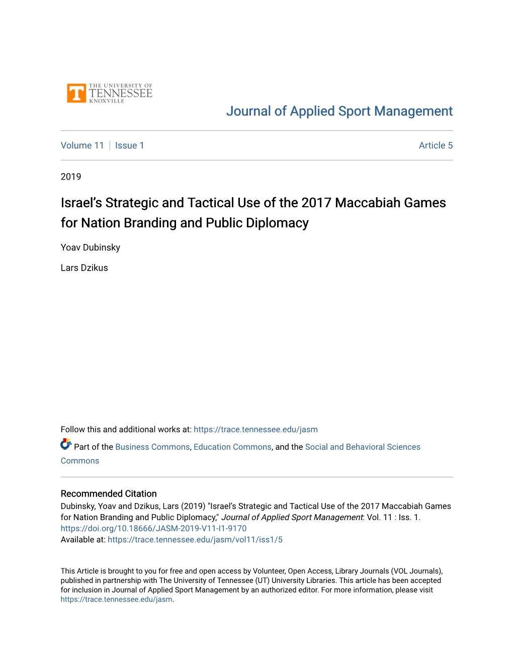 Israel's Strategic and Tactical Use of the 2017 Maccabiah Games For