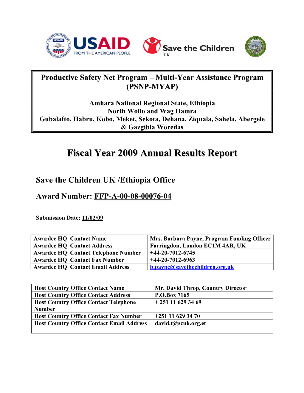 Fiscal Year 2009 Annual Results Report