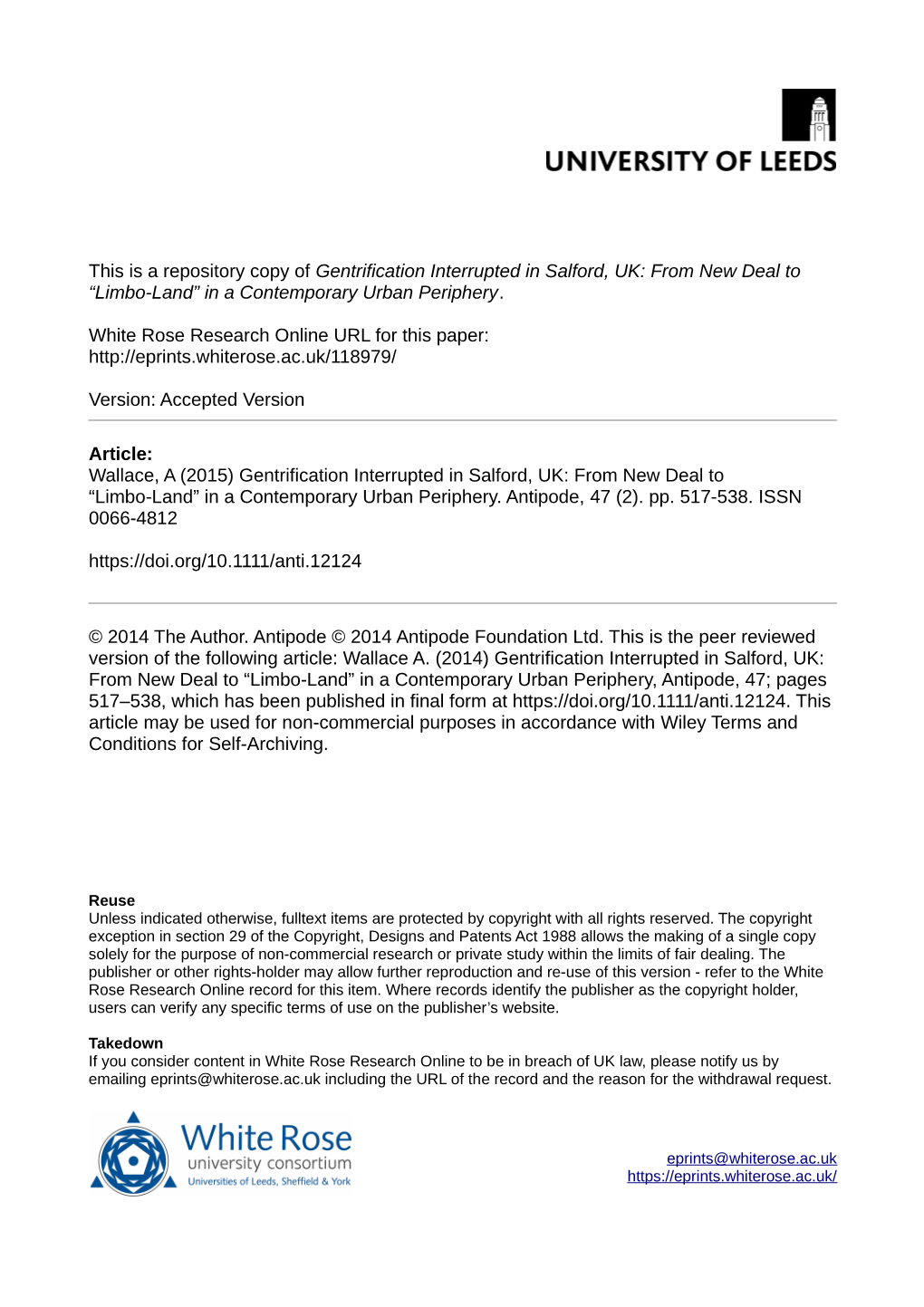 Gentrification Interrupted in Salford, UK: from New Deal to “Limbo-Land” in a Contemporary Urban Periphery