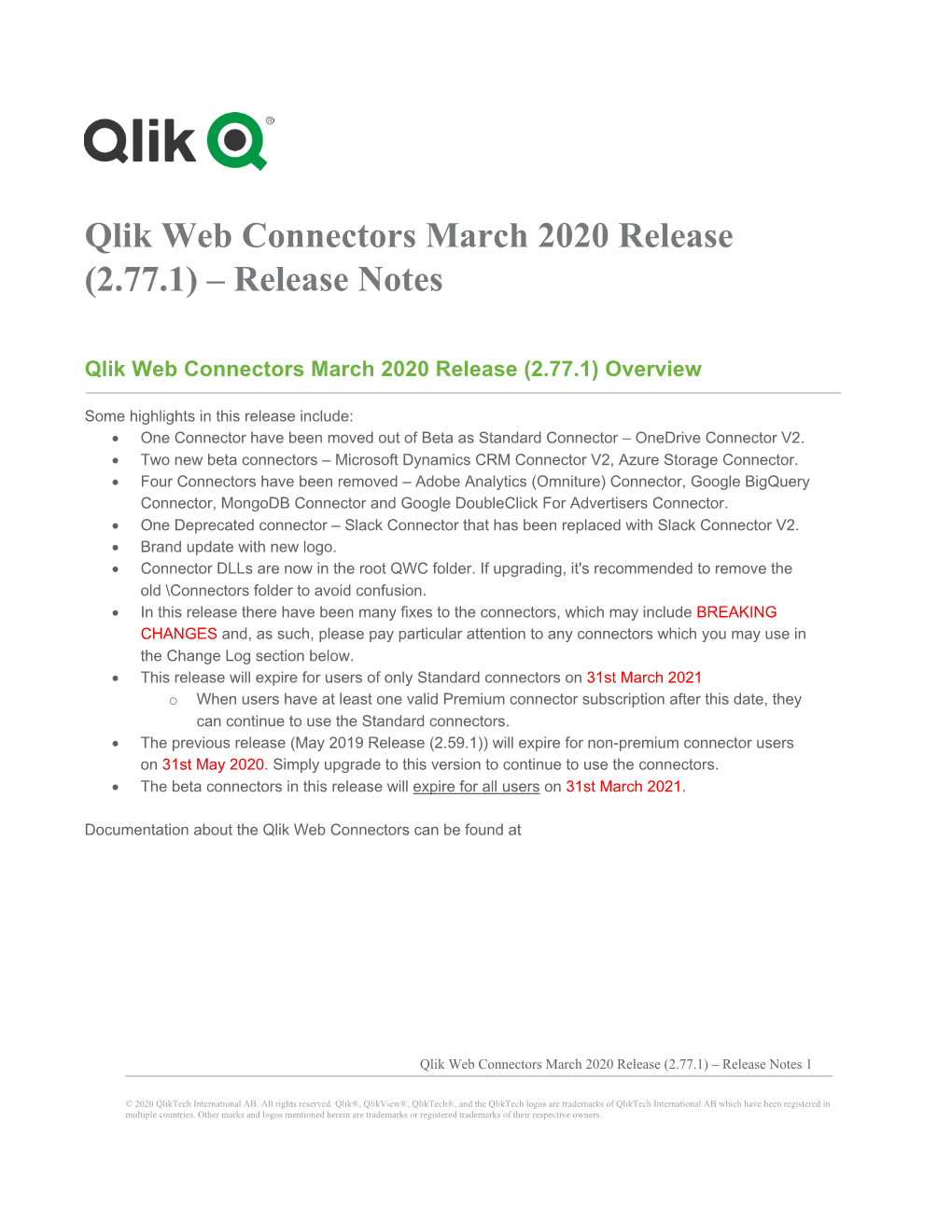 Qlik Web Connectors March 2020 Release (2.77.1) – Release Notes
