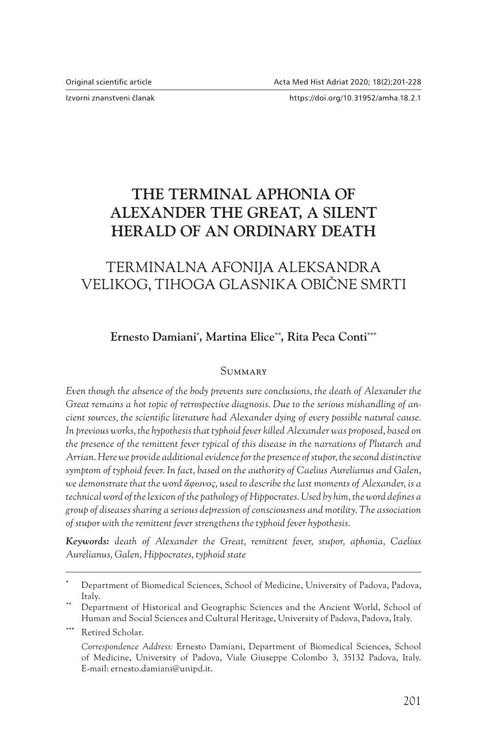 The Terminal Aphonia of Alexander the Great, a Silent Herald of an Ordinary Death