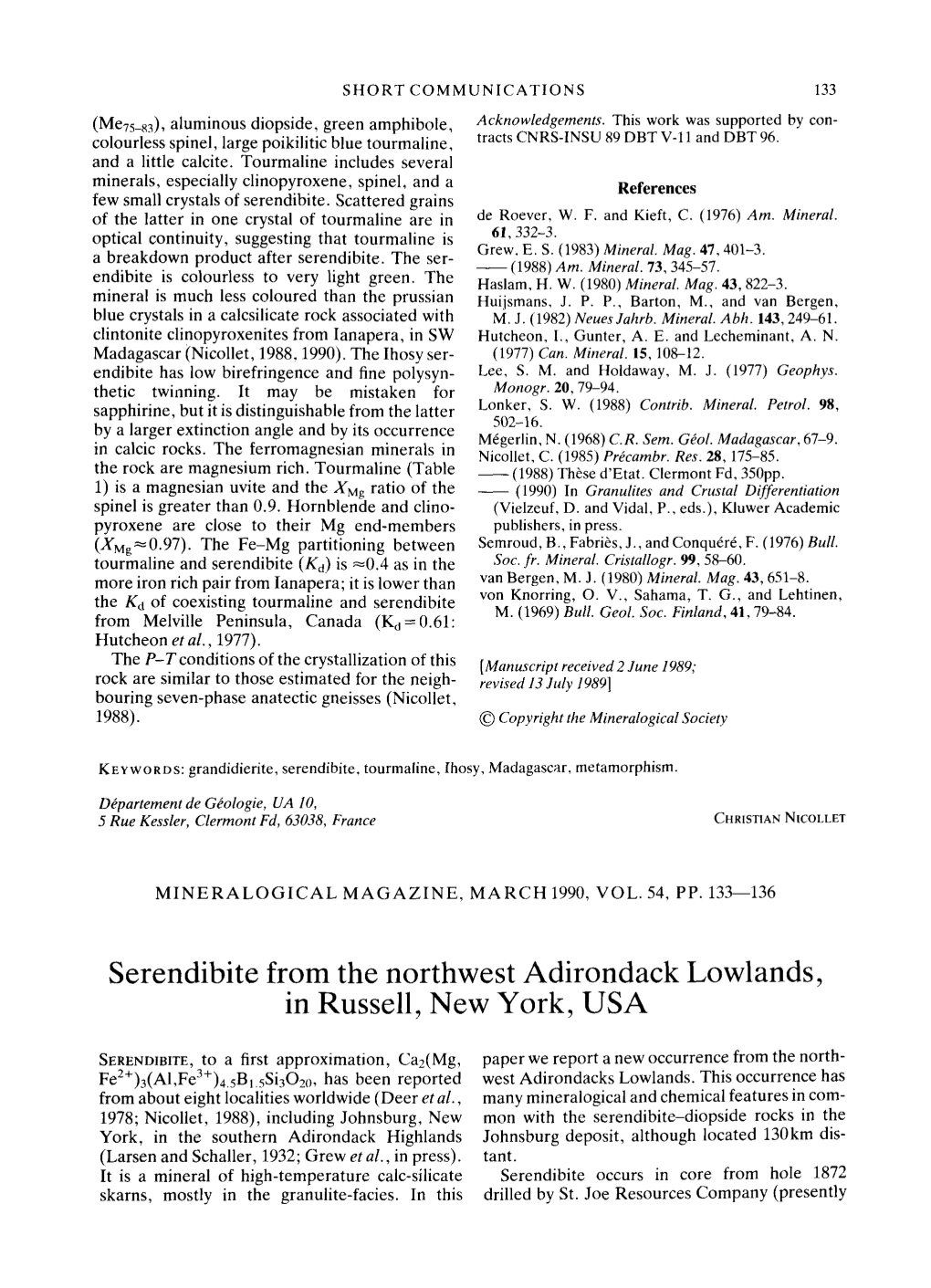 Serendibite from the Northwest Adirondack Lowlands, in Russell, New York, USA