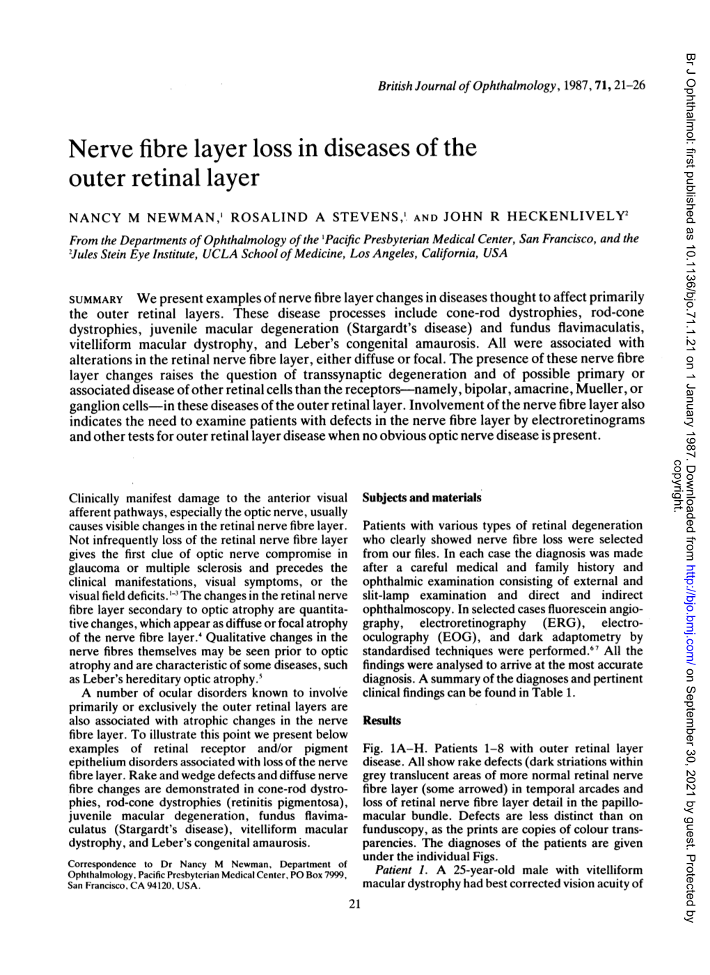 Nerve Fibre Layer Loss in Diseases of the Outer Retinal Layer